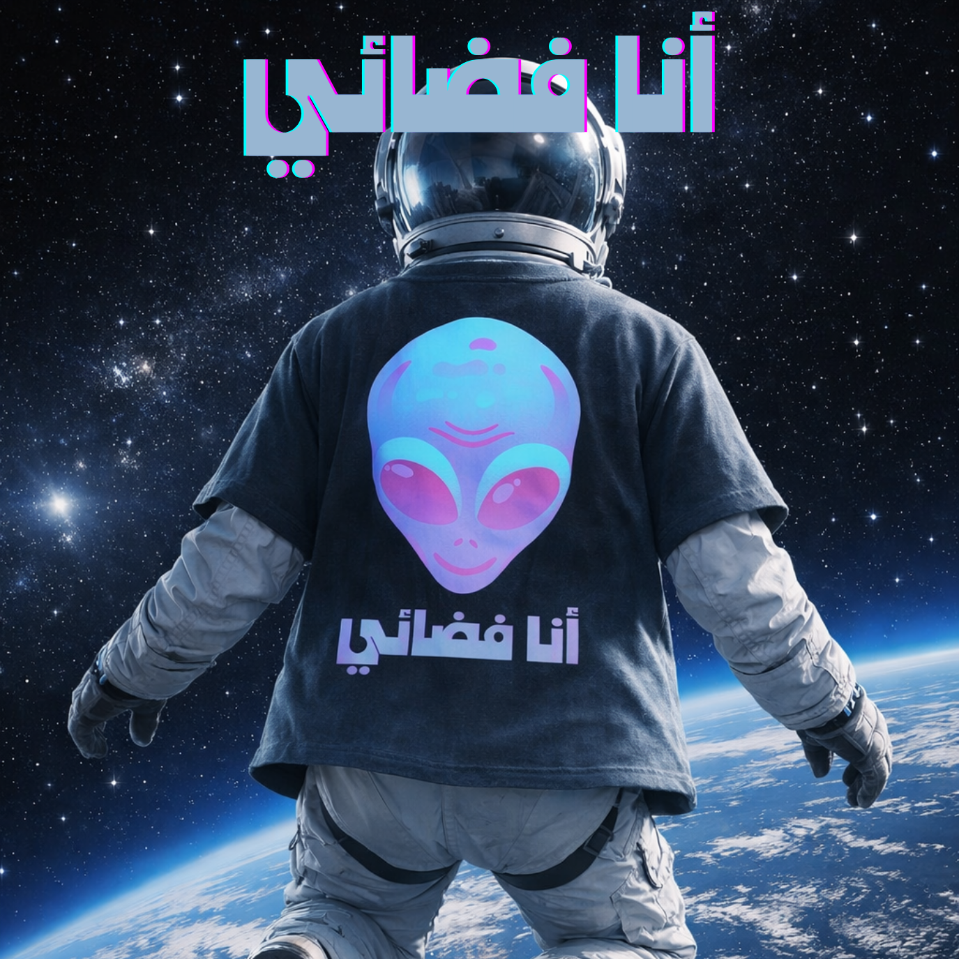 Person in astronaut suit with alien design and text on a space-themed background
قميص أسود عليه وجه فضائي بألوان نيون زرقاء وبنفسجية مع عبارة أنا فضائي، مجموعة ShowYourIdentity، تصميم عن الاختلاف والهوية الفريدة.
"اختلافك هو قوتك."

"ShowYourIdentity، كن فضائيًا بفخرك."

"من كوكبك الخاص، أطلق نورك."

"أنا فضائي... لأنني لا أشبه أحدًا."