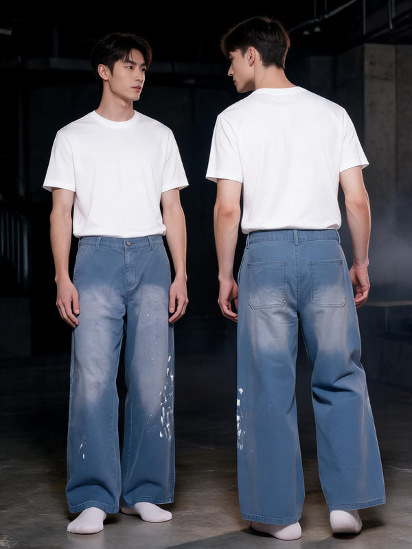 Men's Vintage Wash Splatter Denim Jeans