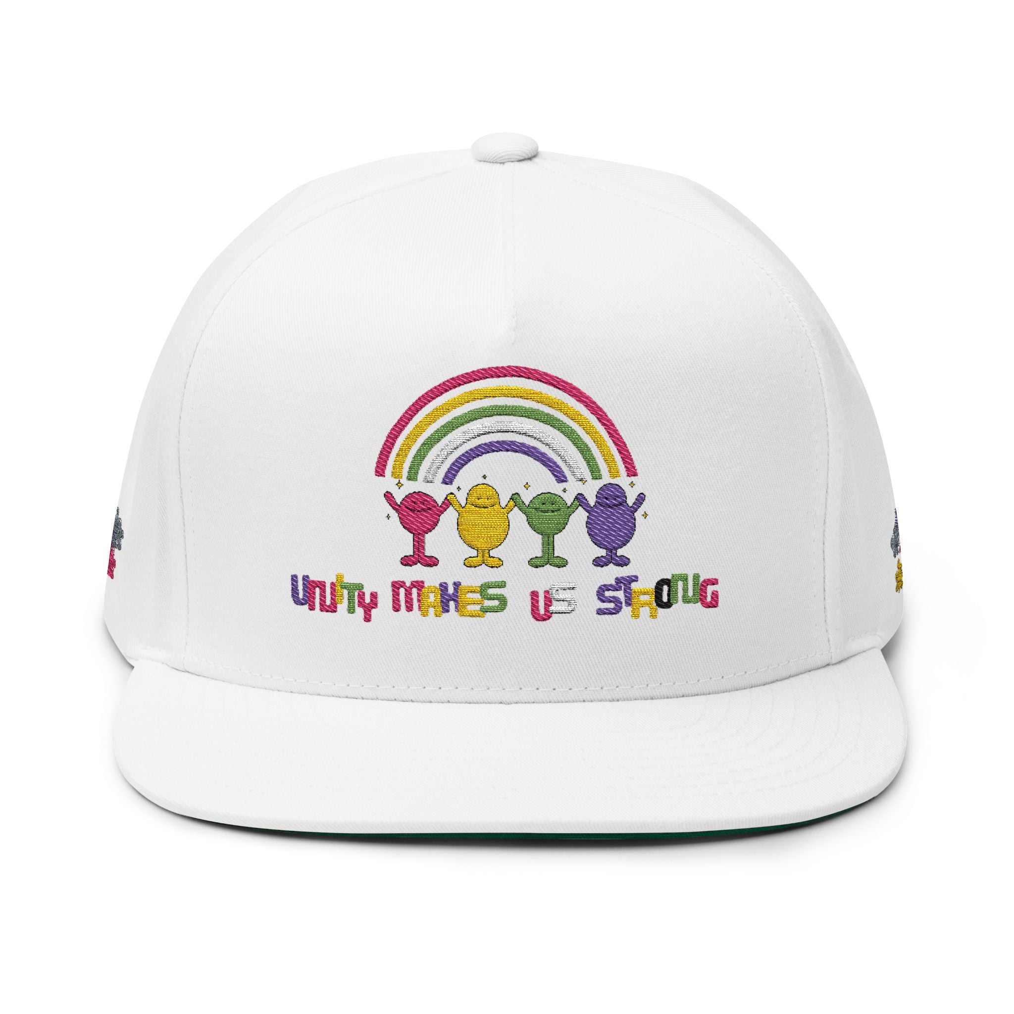 Unity Themed Flat Bill Cap - Rainbow Embroidery, Casual Hat, LGBTQ+ Pride Accessory, Gift for Friends, Statement Cap