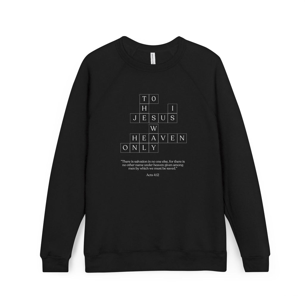 Black sweatshirt with white text on a white background