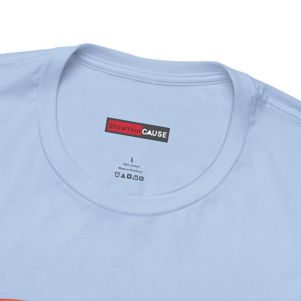 Light blue t-shirt with a label on the collar