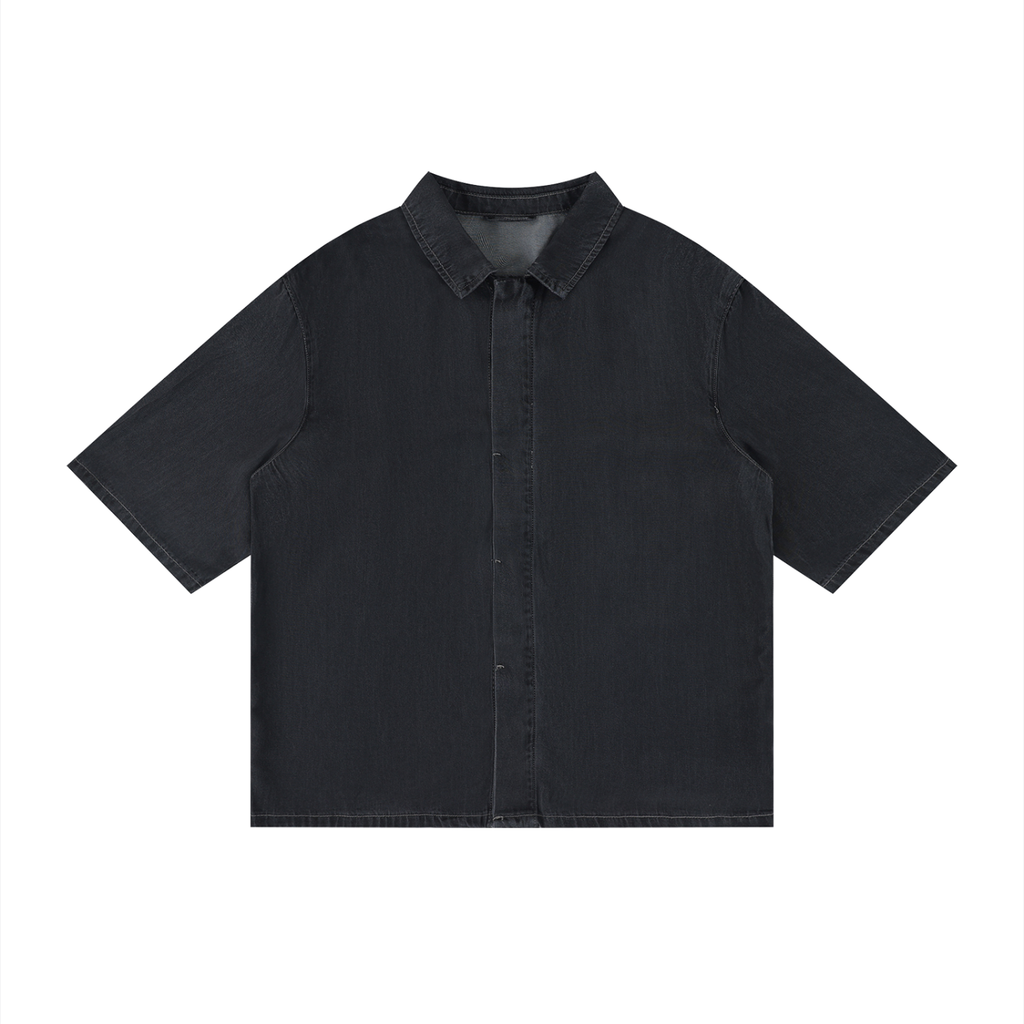 Black short-sleeve shirt on a white background