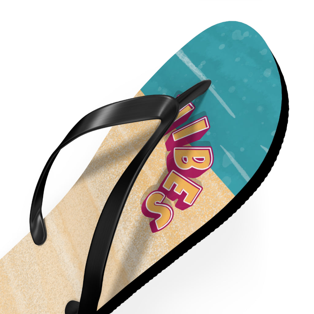 Flip-flop sandal with 'Vibes' text on a white background
