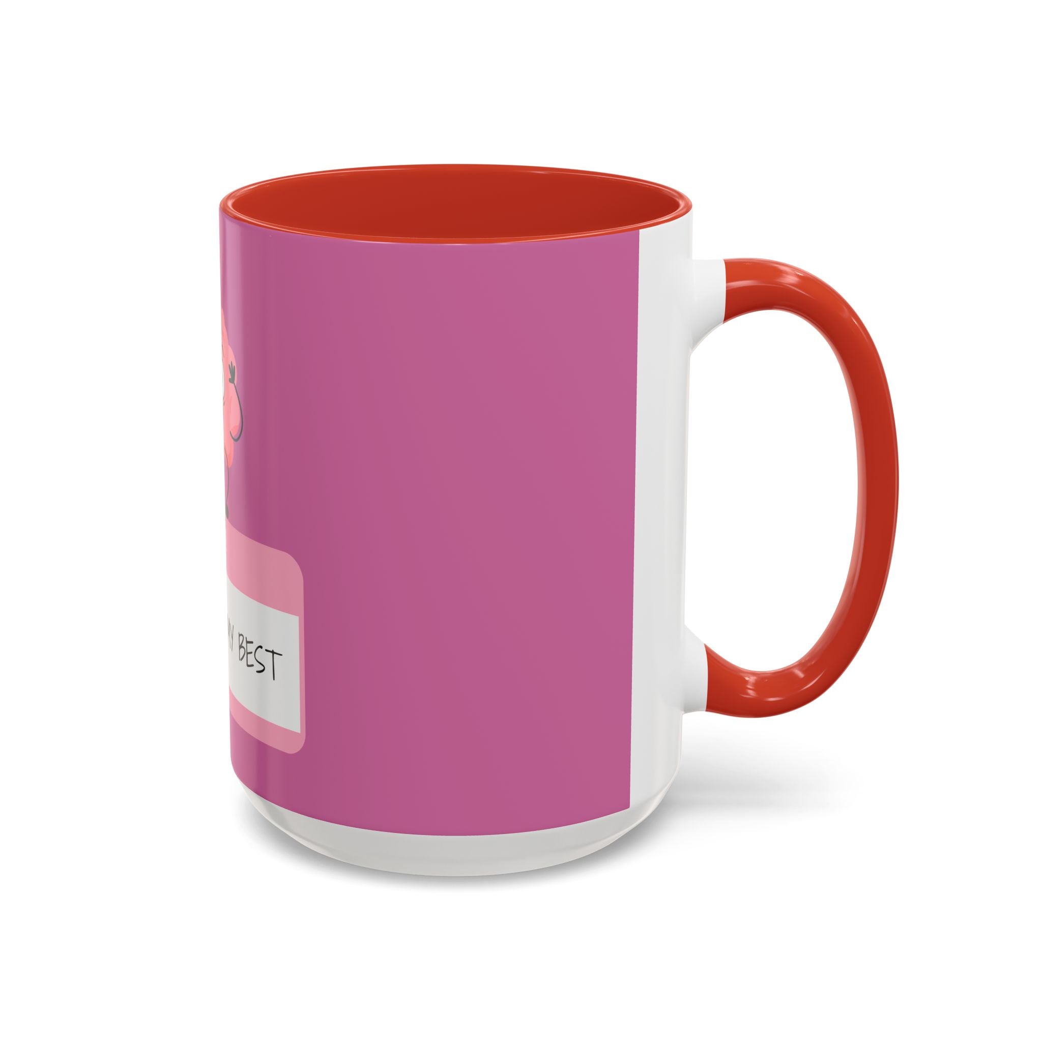 Pink mug with red interior and handle on a white background