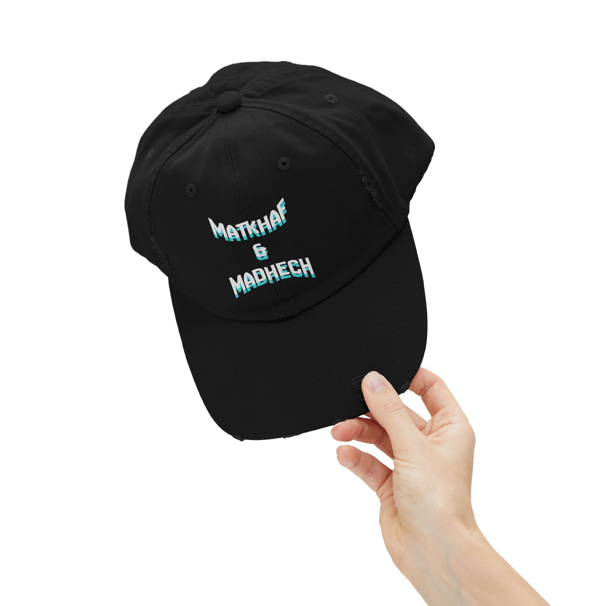 Black cap with text held by a hand on a white background Embroidered Vintage Baseball Hat
