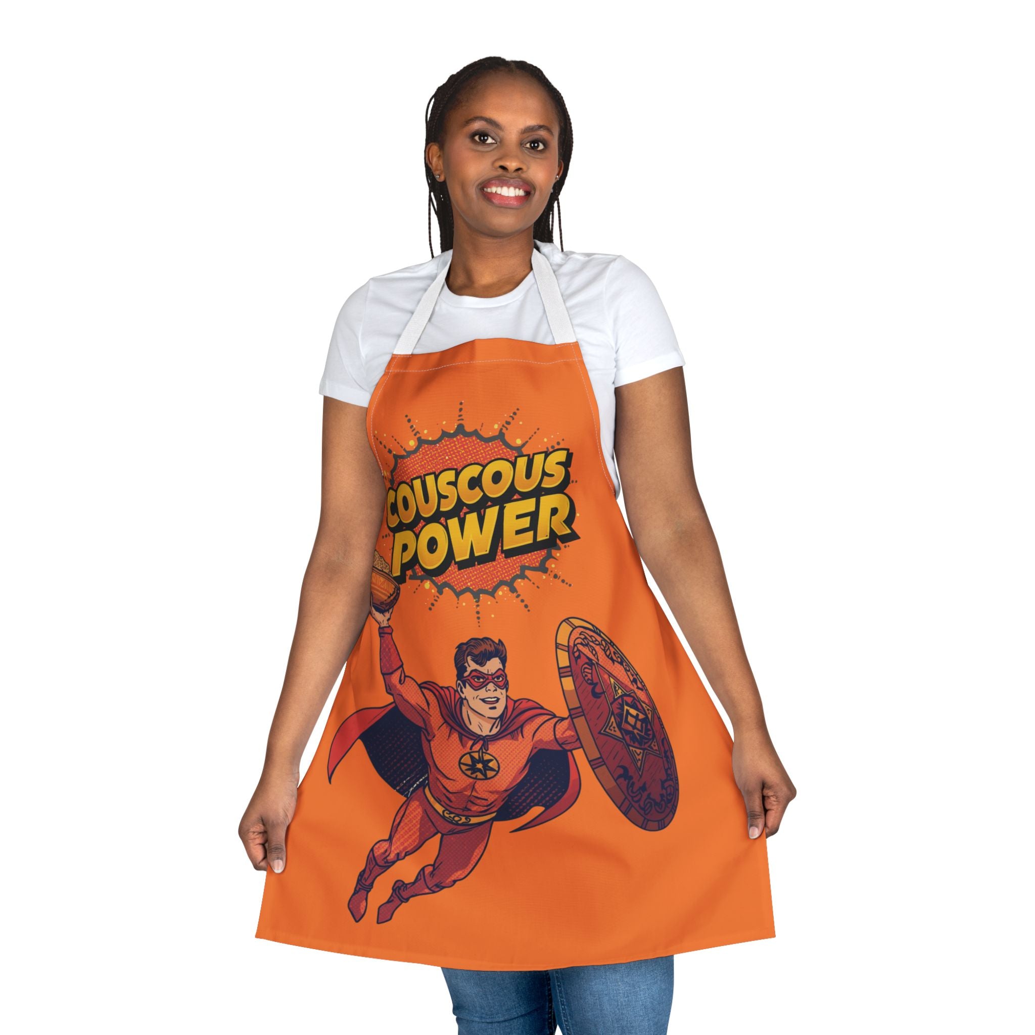Couscous Power Comic Superhero Apron — Funny Retro Chef Gift