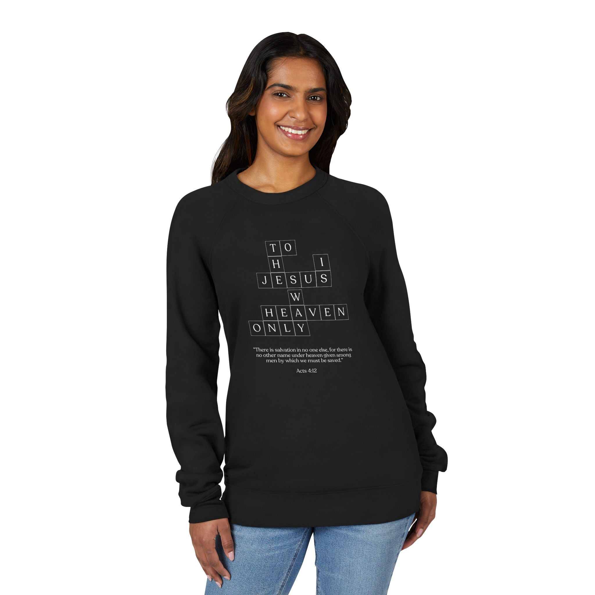 Christian Sweatshirt — "To Jesus, Heaven Only" Cross Raglan Crewneck
