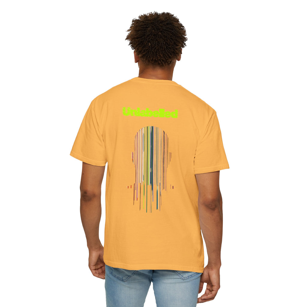 Person wearing a Citrus t-shirt with a barcode design on the back, on a white background