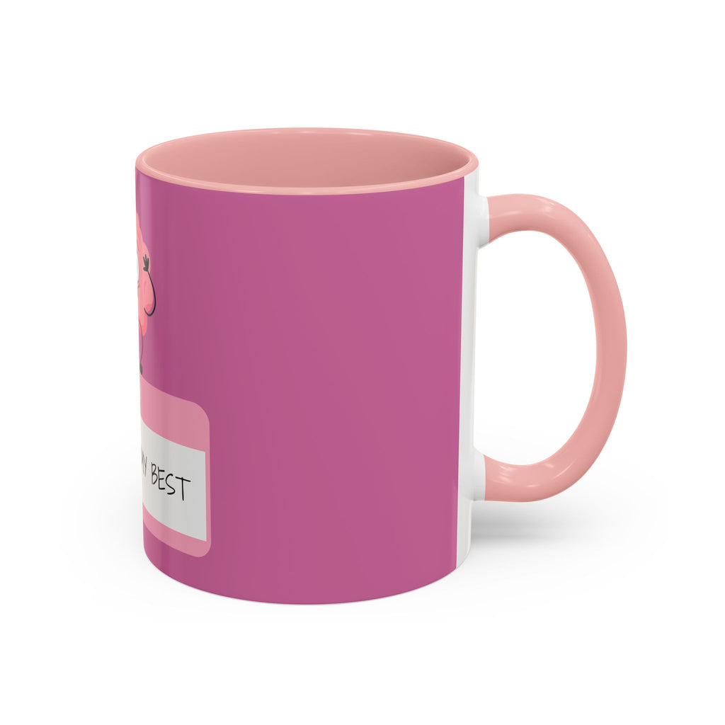 Pink mug with a handle on a white background