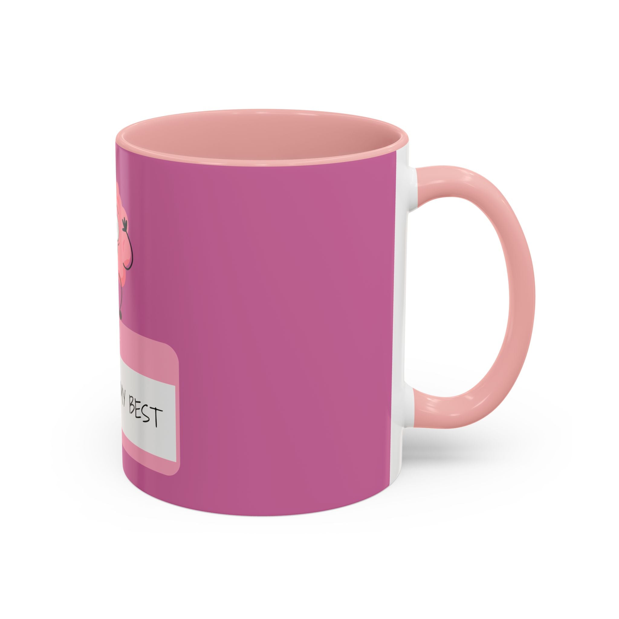 Pink mug with a handle on a white background