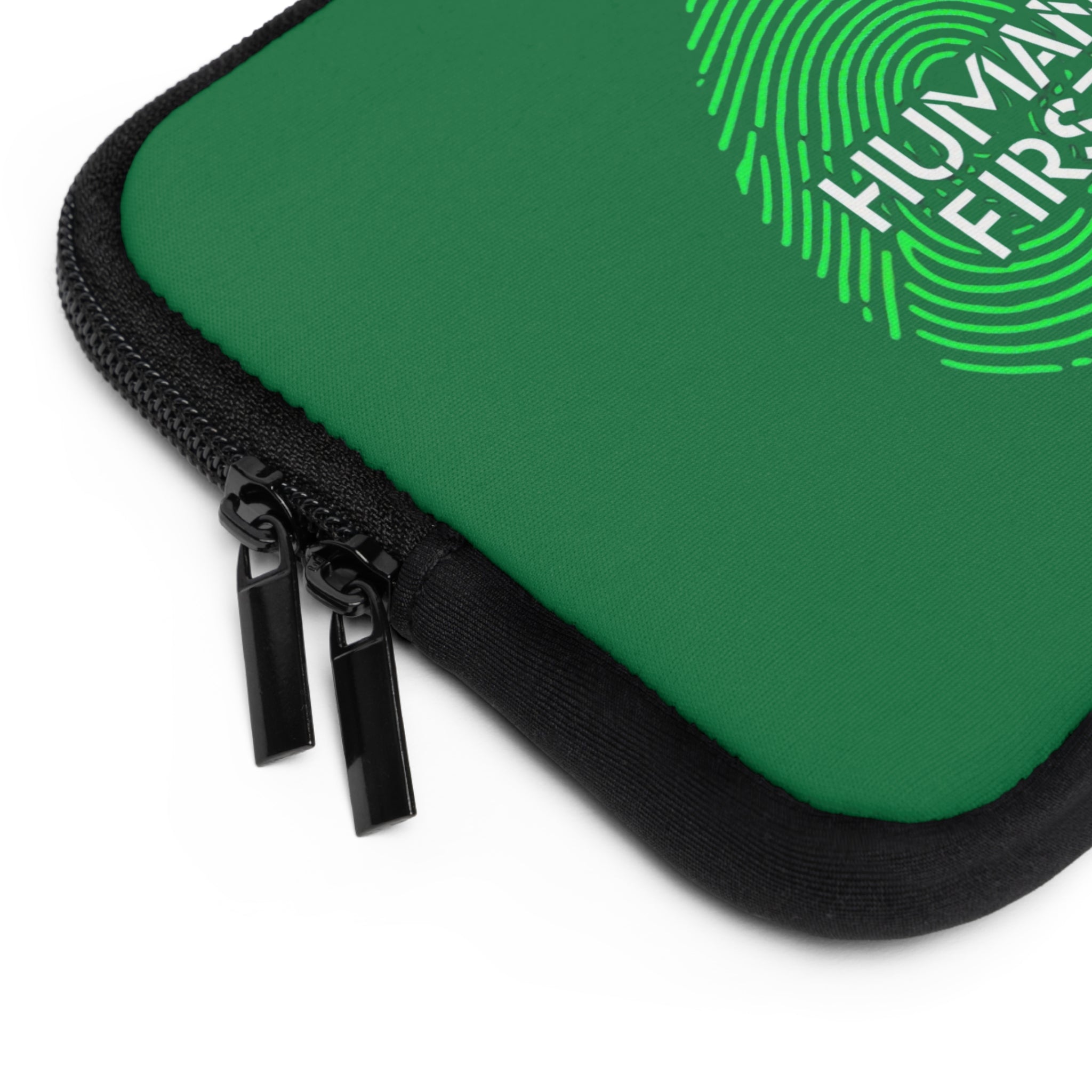 Human First Laptop Sleeve - Stylish Tech Case, Eco-Friendly Accessory, Gift for Students, Minimalist Computer Sleeve, Green Thumb Design