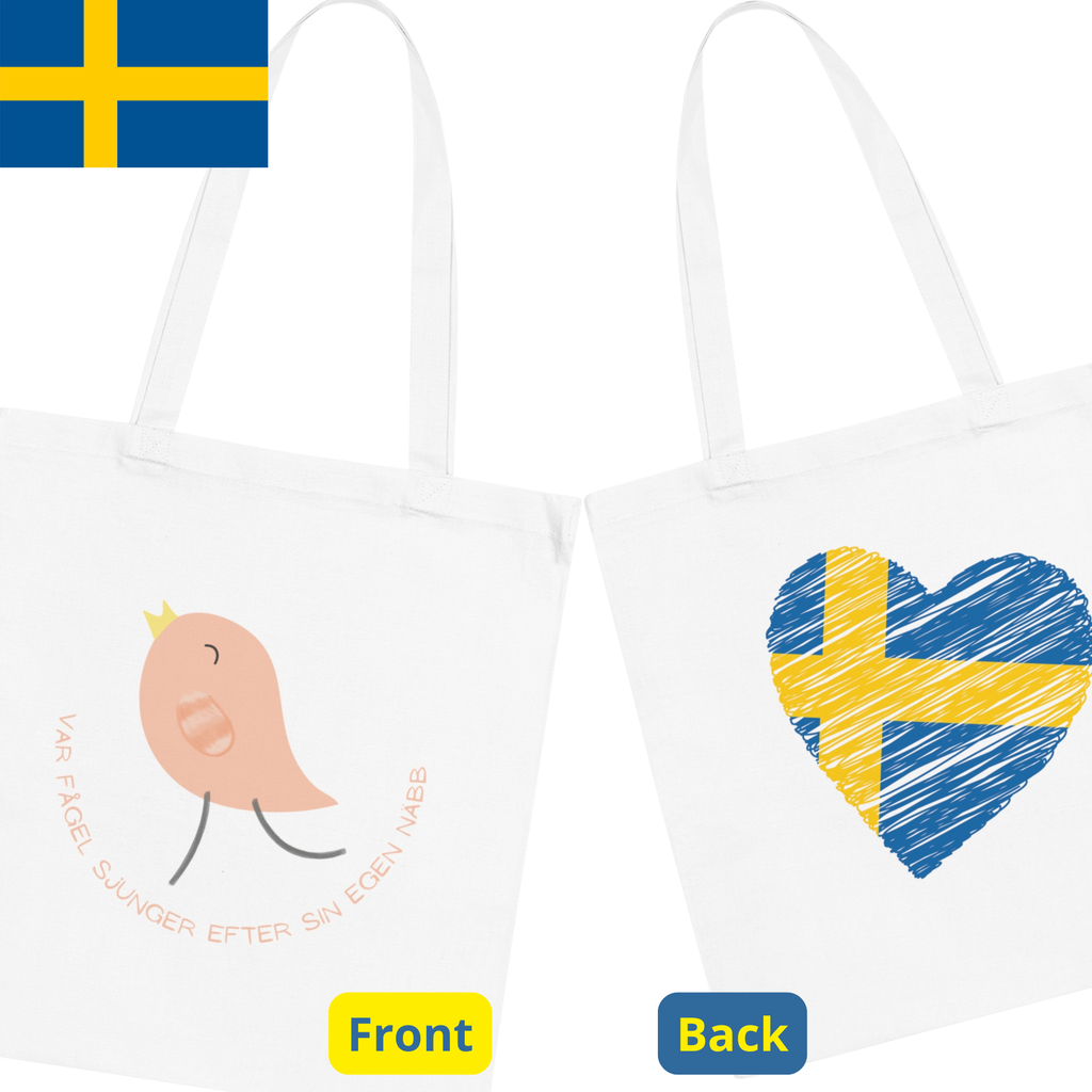 Swedish Idiom Tote Bag, "Var fågel sjunger efter sin egen näbb", Cute Charm Design for Women, Scandinavian Gift, Reusable Shopping Bag,