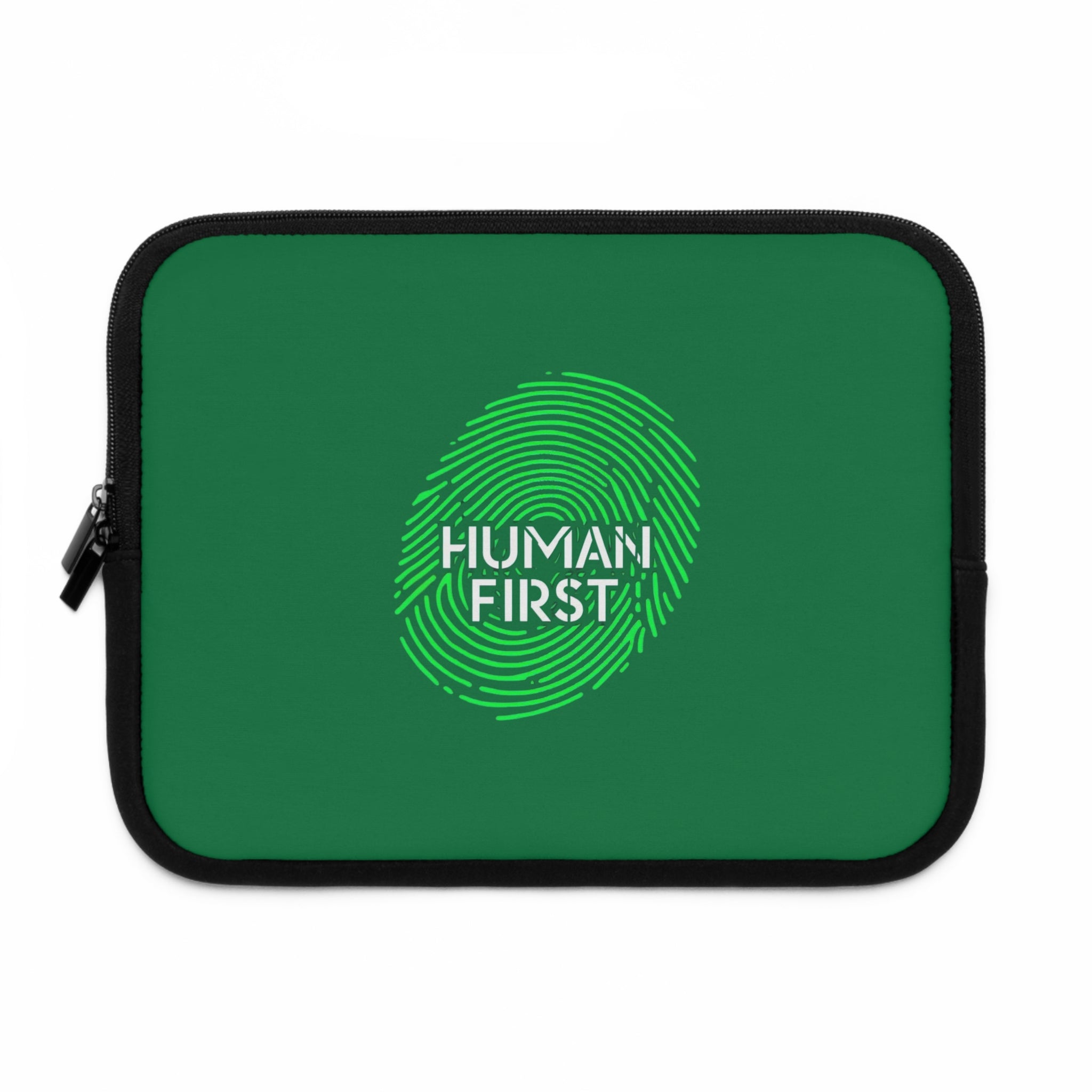 Human First Laptop Sleeve - Stylish Tech Case, Eco-Friendly Accessory, Gift for Students, Minimalist Computer Sleeve, Green Thumb Design