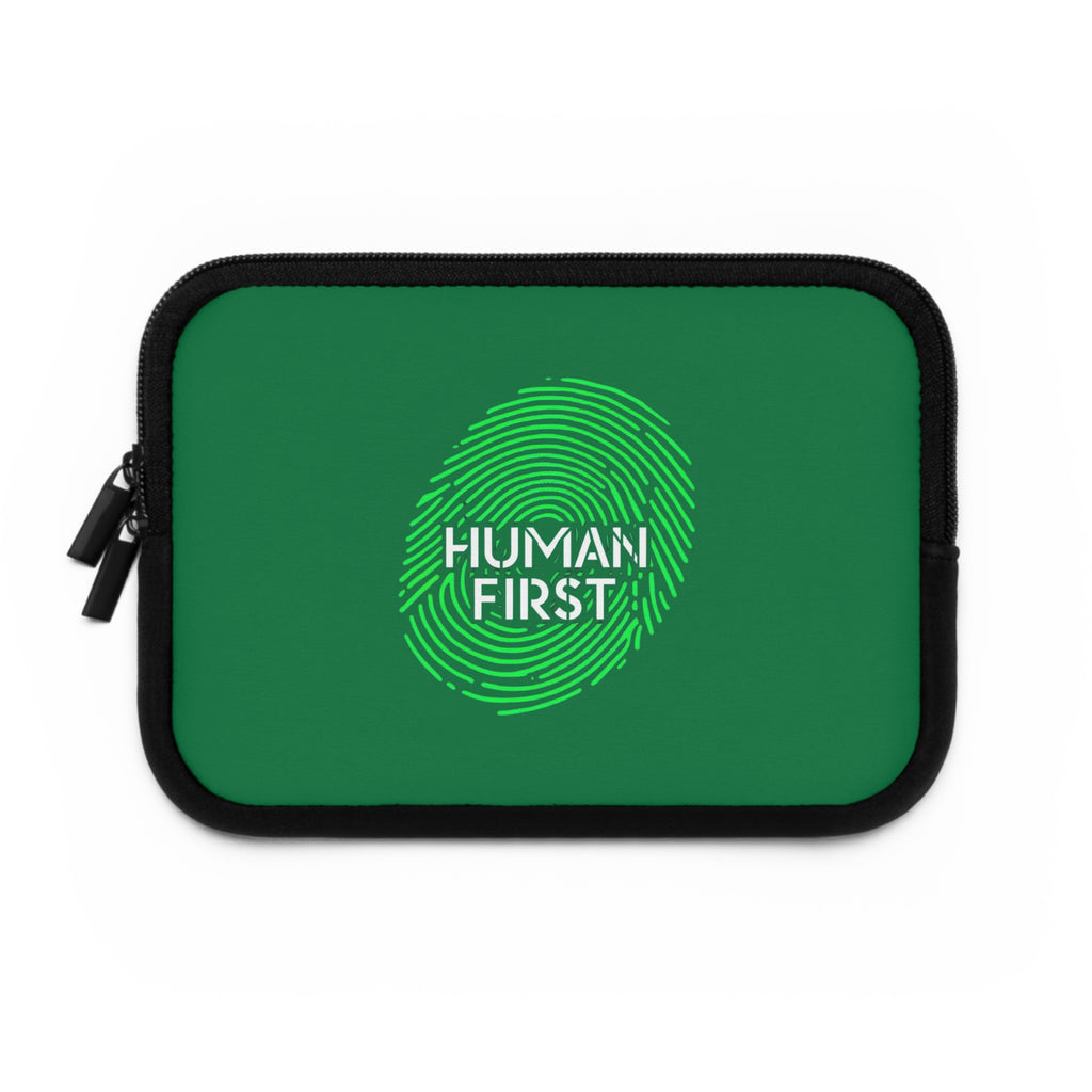 Human First Laptop Sleeve - Stylish Tech Case, Eco-Friendly Accessory, Gift for Students, Minimalist Computer Sleeve, Green Thumb Design
