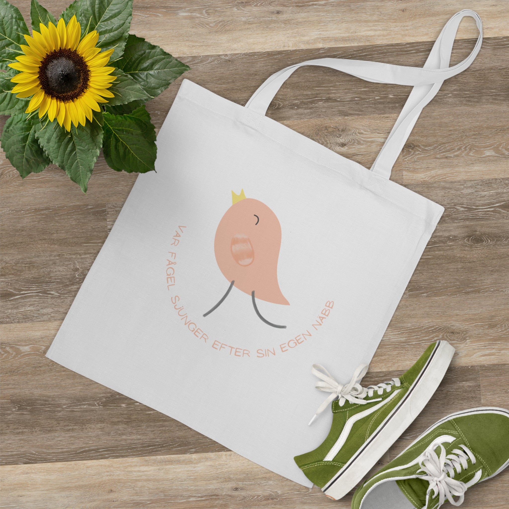 Swedish Idiom Tote Bag, "Var fågel sjunger efter sin egen näbb", Cute Charm Design for Women, Scandinavian Gift, Reusable Shopping Bag,