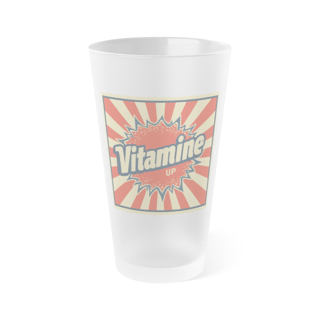 Frosted Pint Glass with Vintage 'Vitamine' Design | Perfect for Parties, Gifting, Home Bars, and Celebrations | 16oz