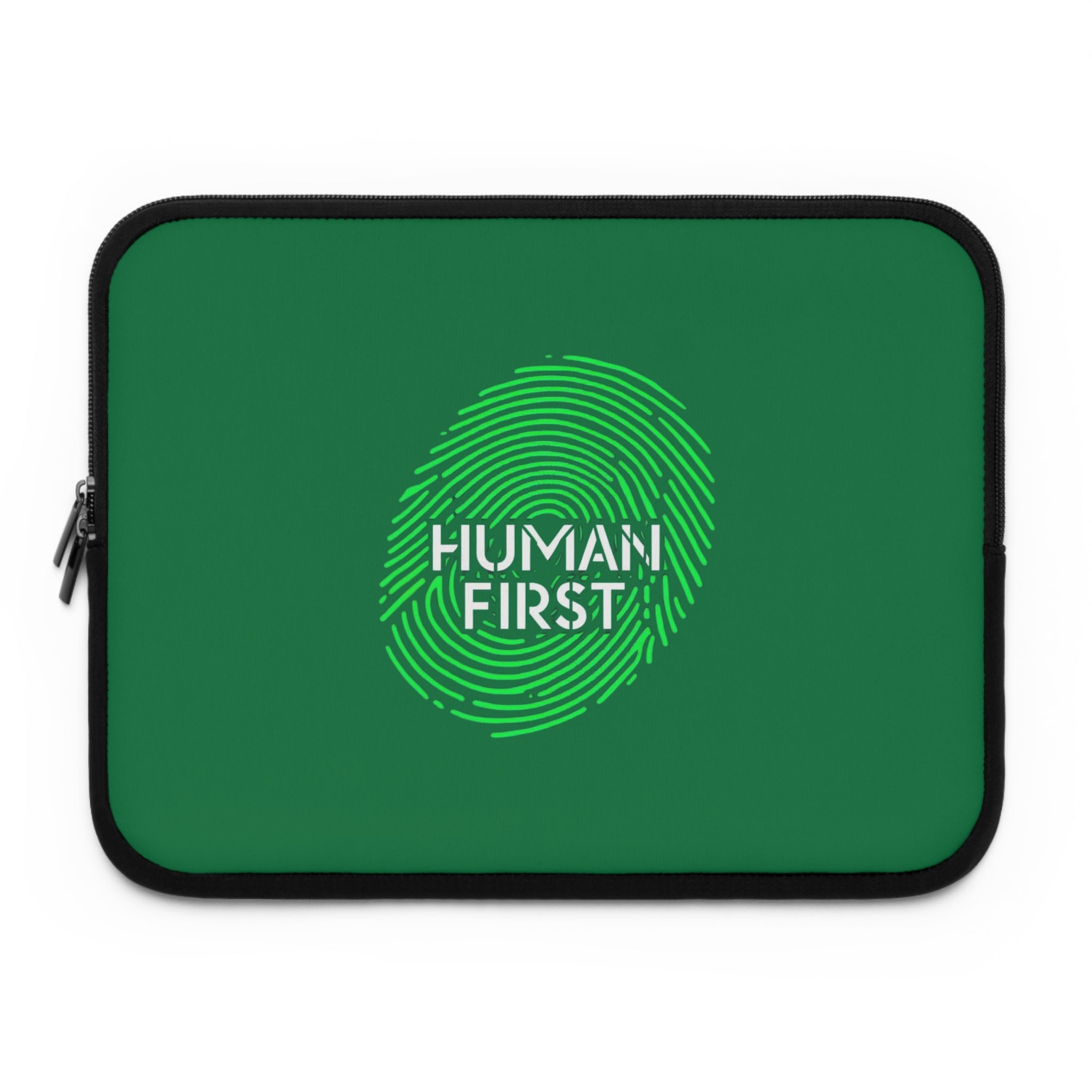 Human First Laptop Sleeve - Stylish Tech Case, Eco-Friendly Accessory, Gift for Students, Minimalist Computer Sleeve, Green Thumb Design