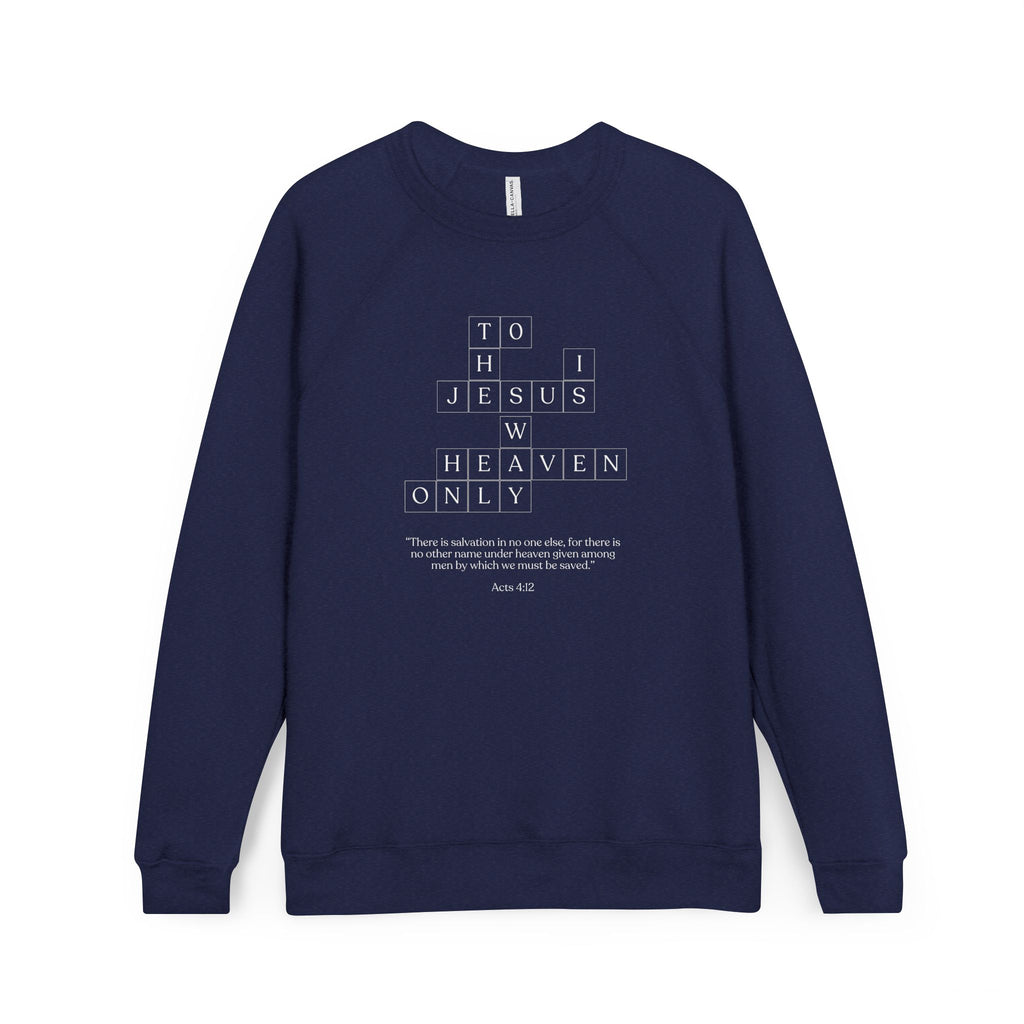 Navy blue sweatshirt with text jesus christ design on a white background