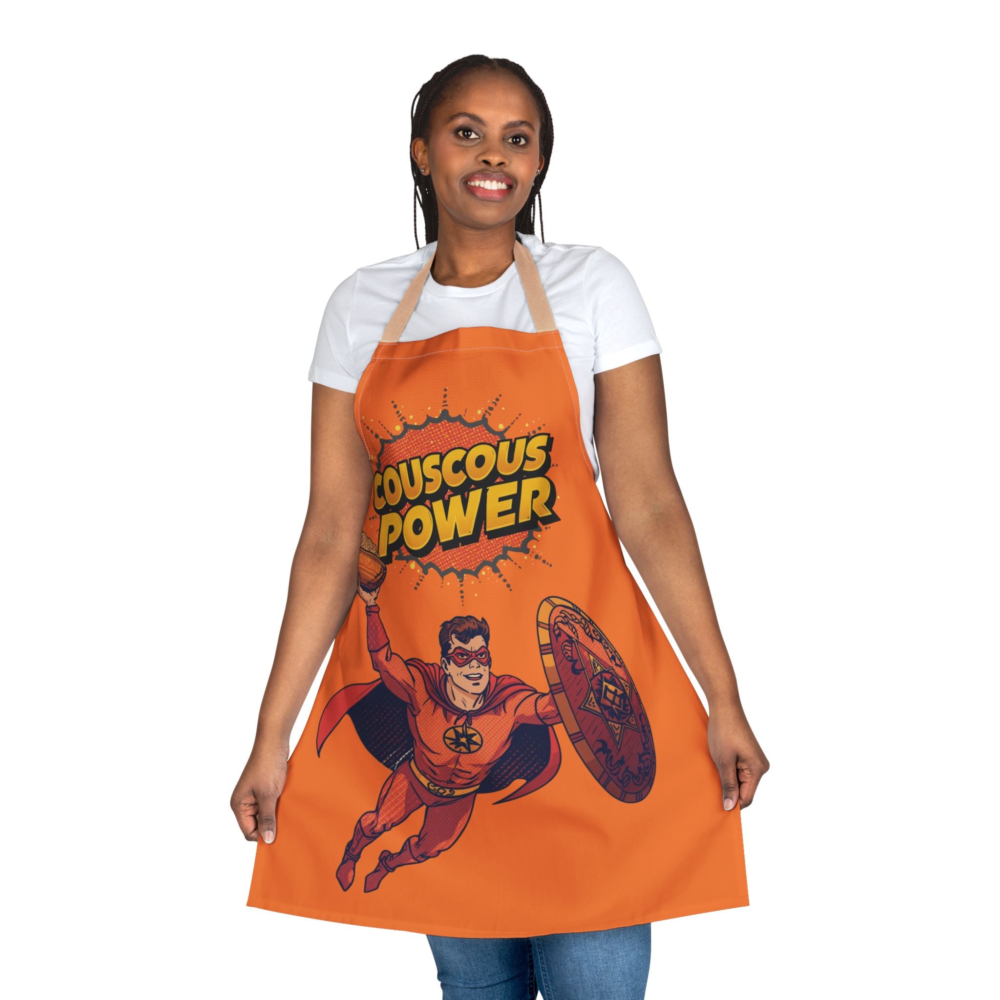 Couscous Power Comic Superhero Apron — Funny Retro Chef Gift