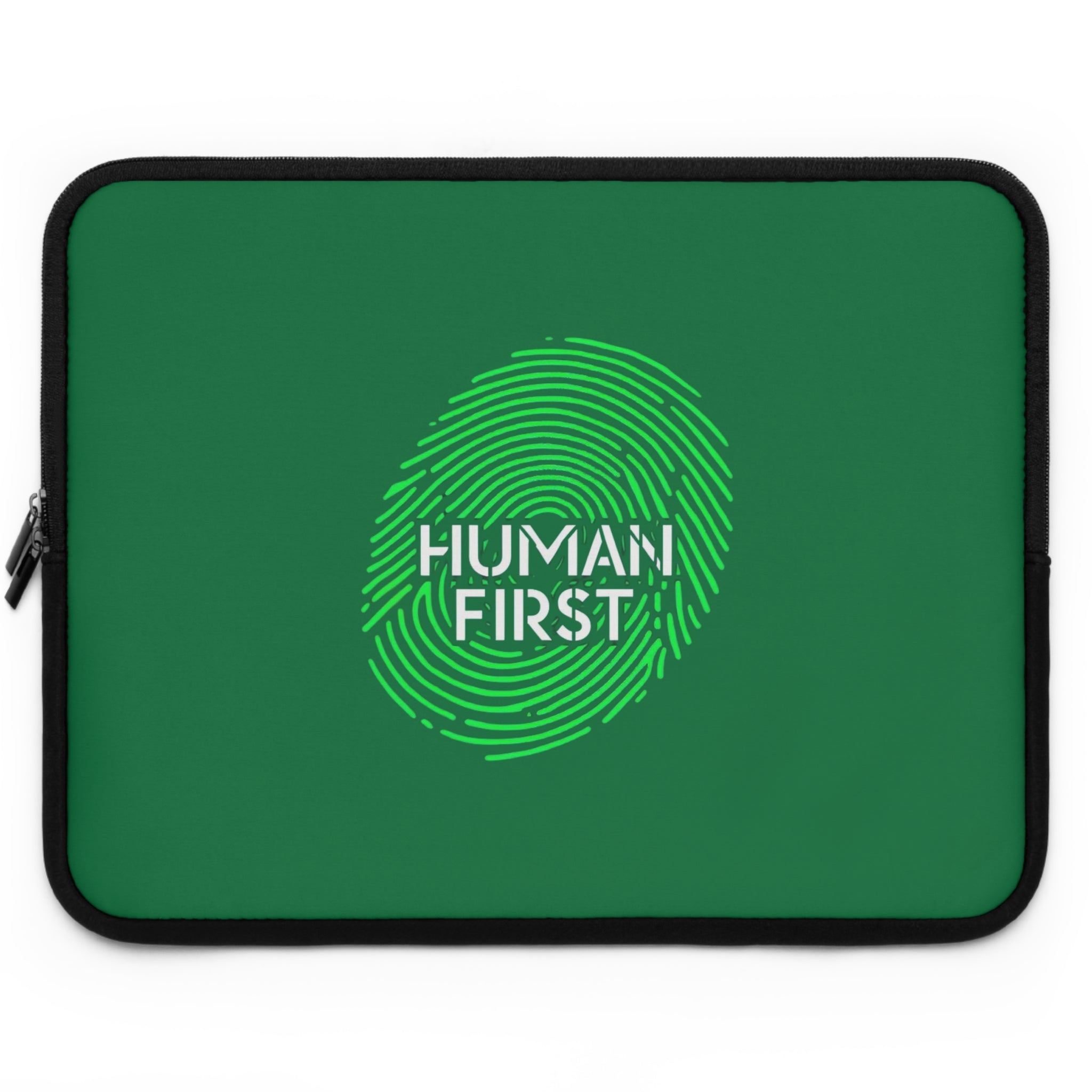 Human First Laptop Sleeve - Stylish Tech Case, Eco-Friendly Accessory, Gift for Students, Minimalist Computer Sleeve, Green Thumb Design