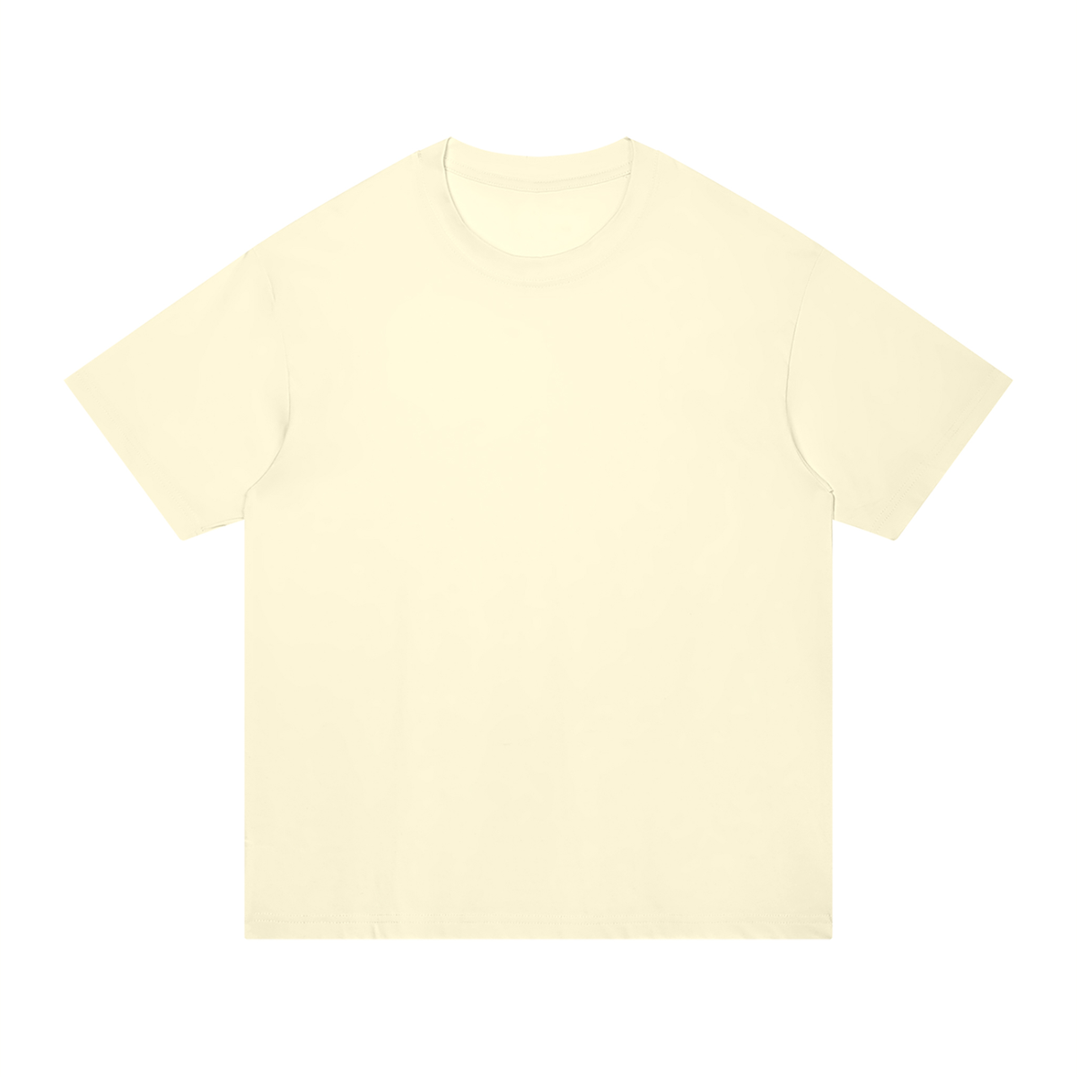 A pale cream-colored short-sleeve crewneck t-shirt with a small light blue embroidered wing logo on the left chest, displayed flat against a solid white background.
