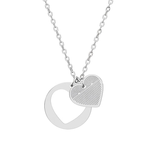 Silver heart-shaped necklace on a white background