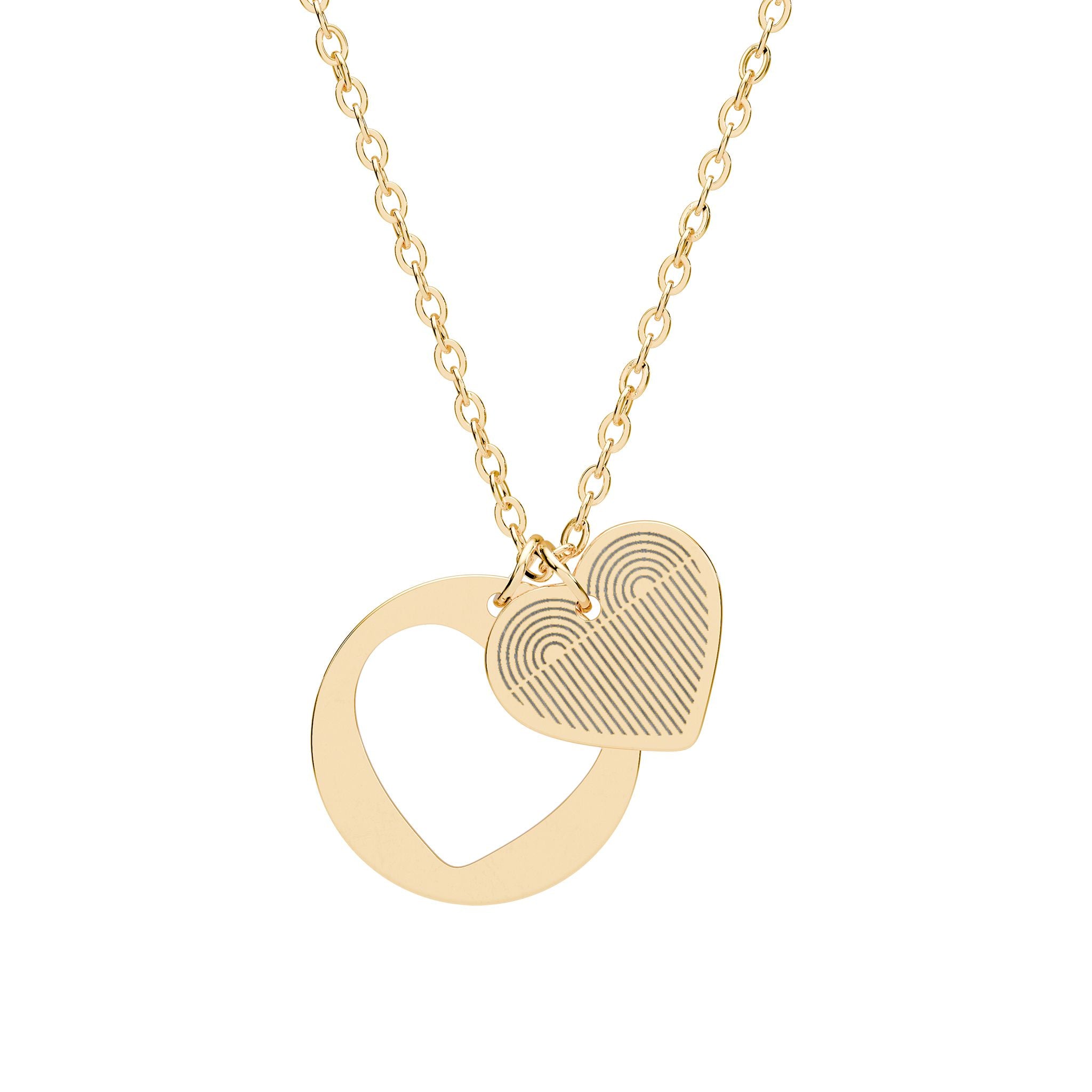 Gold heart-shaped necklace on a white background