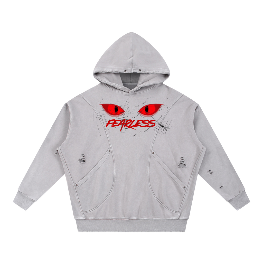 Snow Washed Distressed Panel Pocket Hoodie