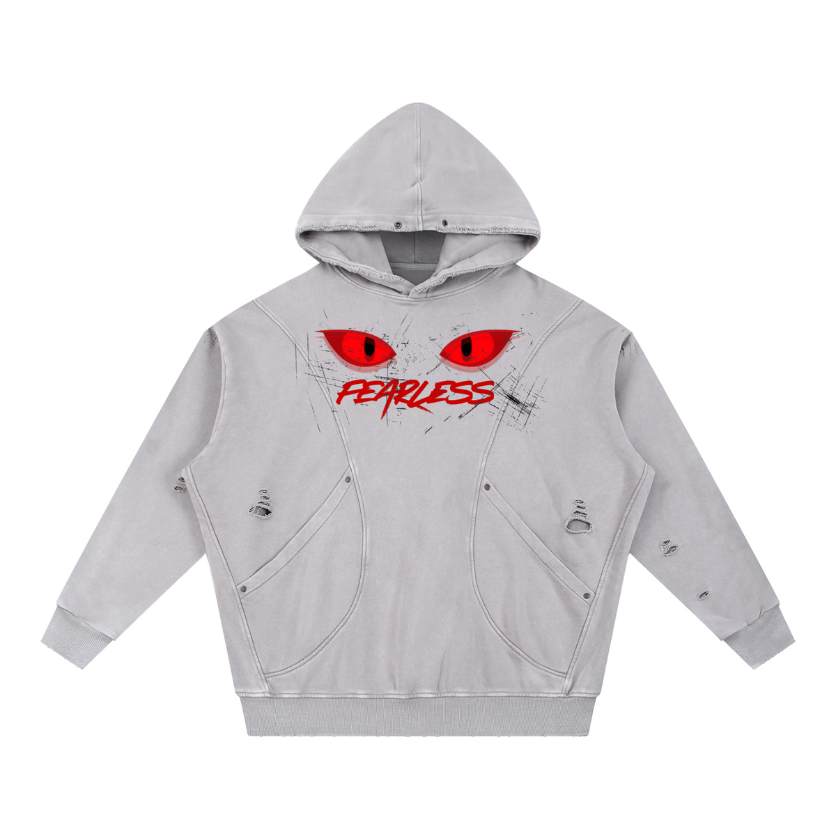 Snow Washed Distressed Panel Pocket Hoodie