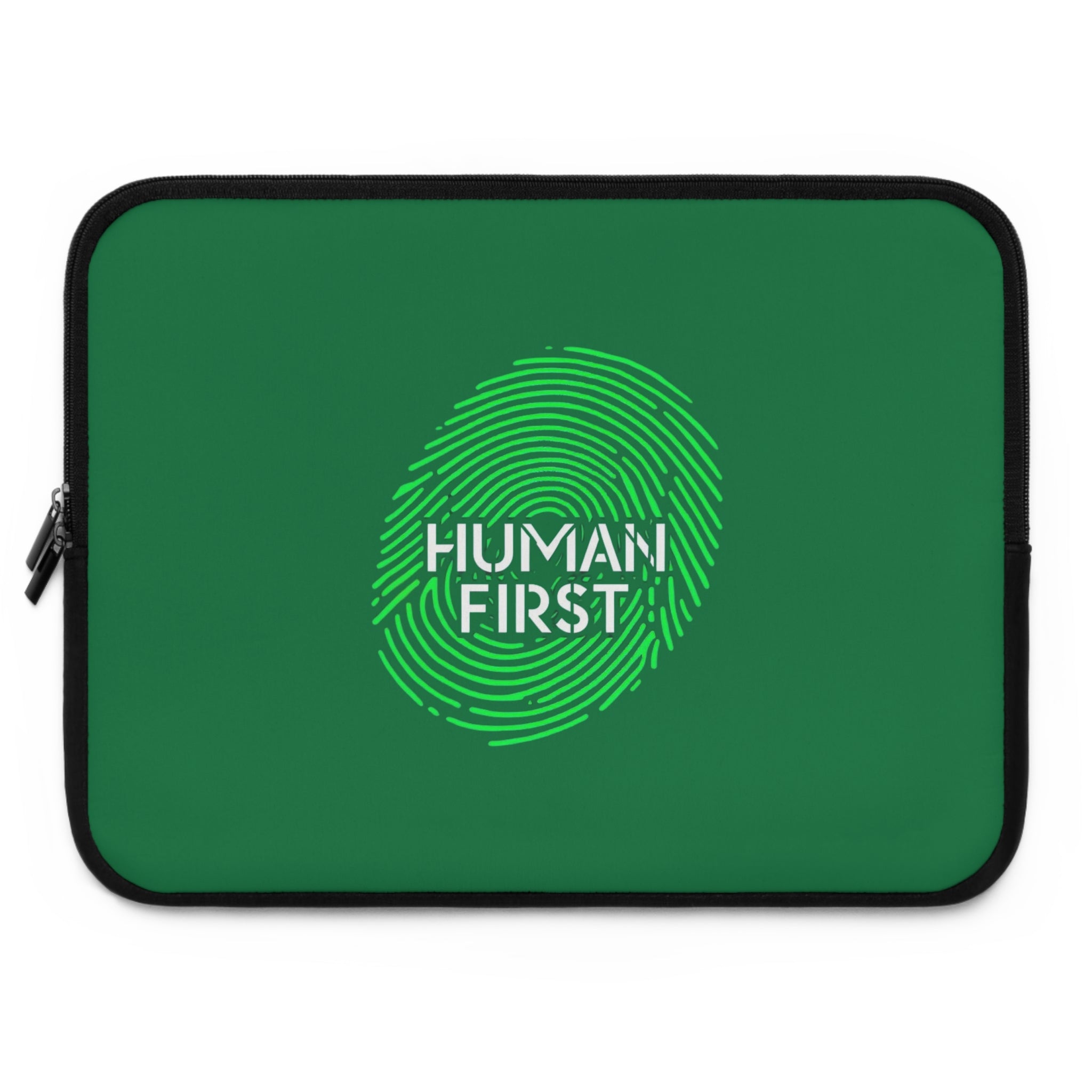 Human First Laptop Sleeve - Stylish Tech Case, Eco-Friendly Accessory, Gift for Students, Minimalist Computer Sleeve, Green Thumb Design