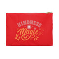 Red pouch with 'Kindness is Magic' text on a white background