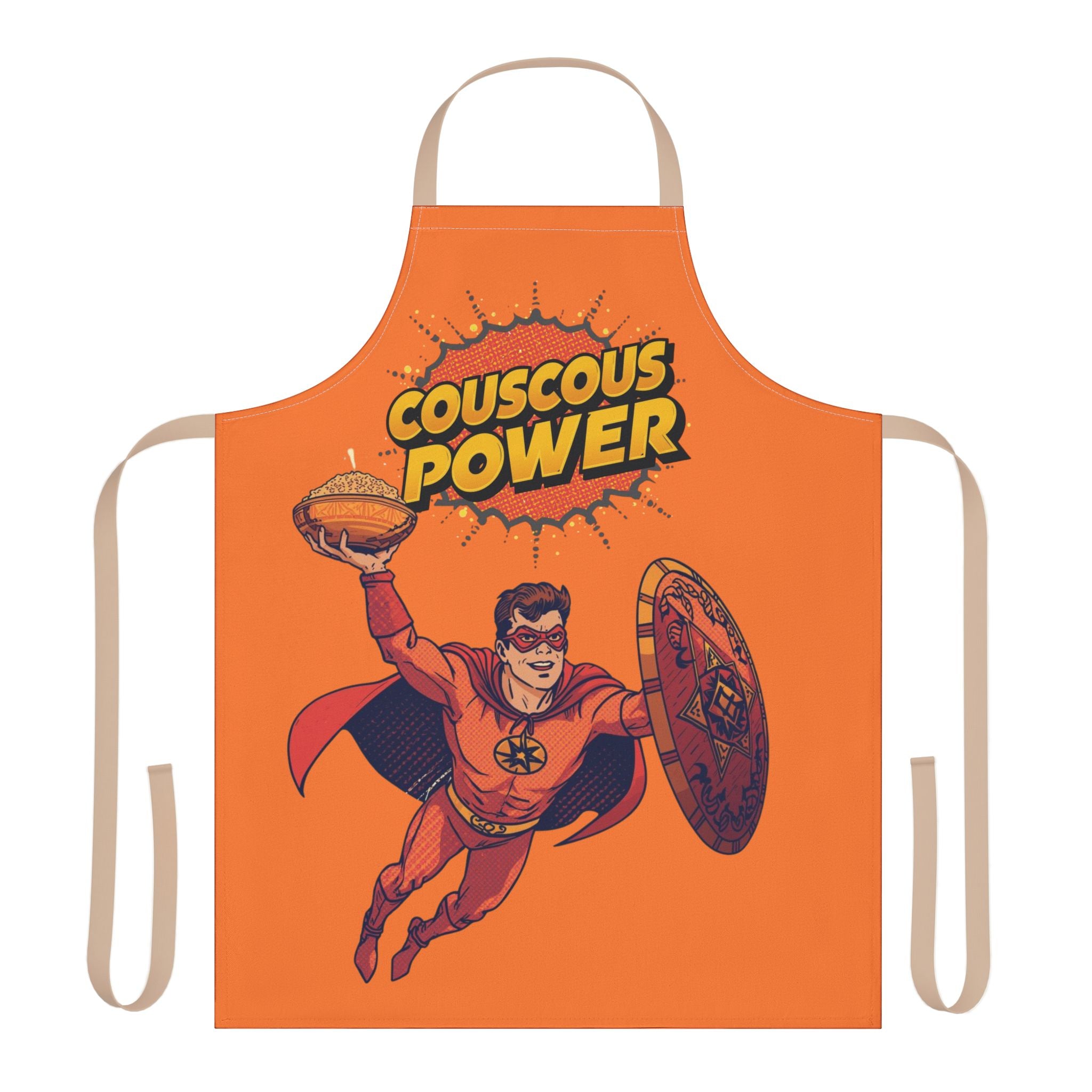 Couscous Power Comic Superhero Apron — Funny Retro Chef Gift