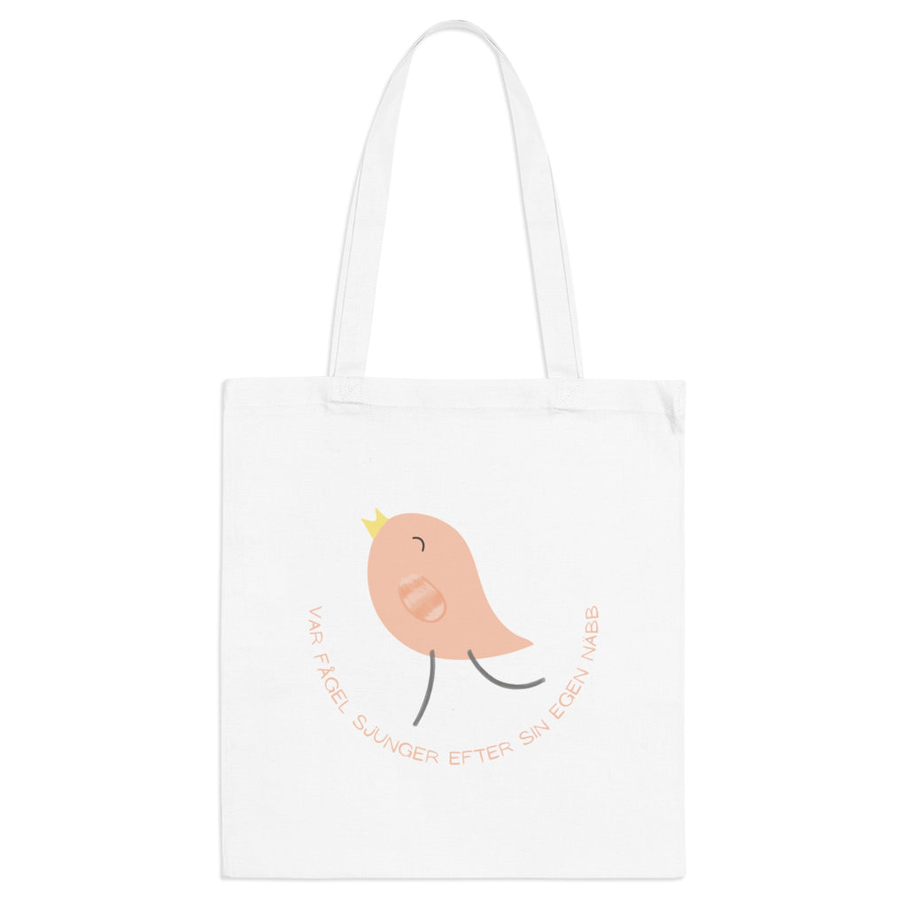 Swedish Idiom Tote Bag, "Var fågel sjunger efter sin egen näbb", Cute Charm Design for Women, Scandinavian Gift, Reusable Shopping Bag,