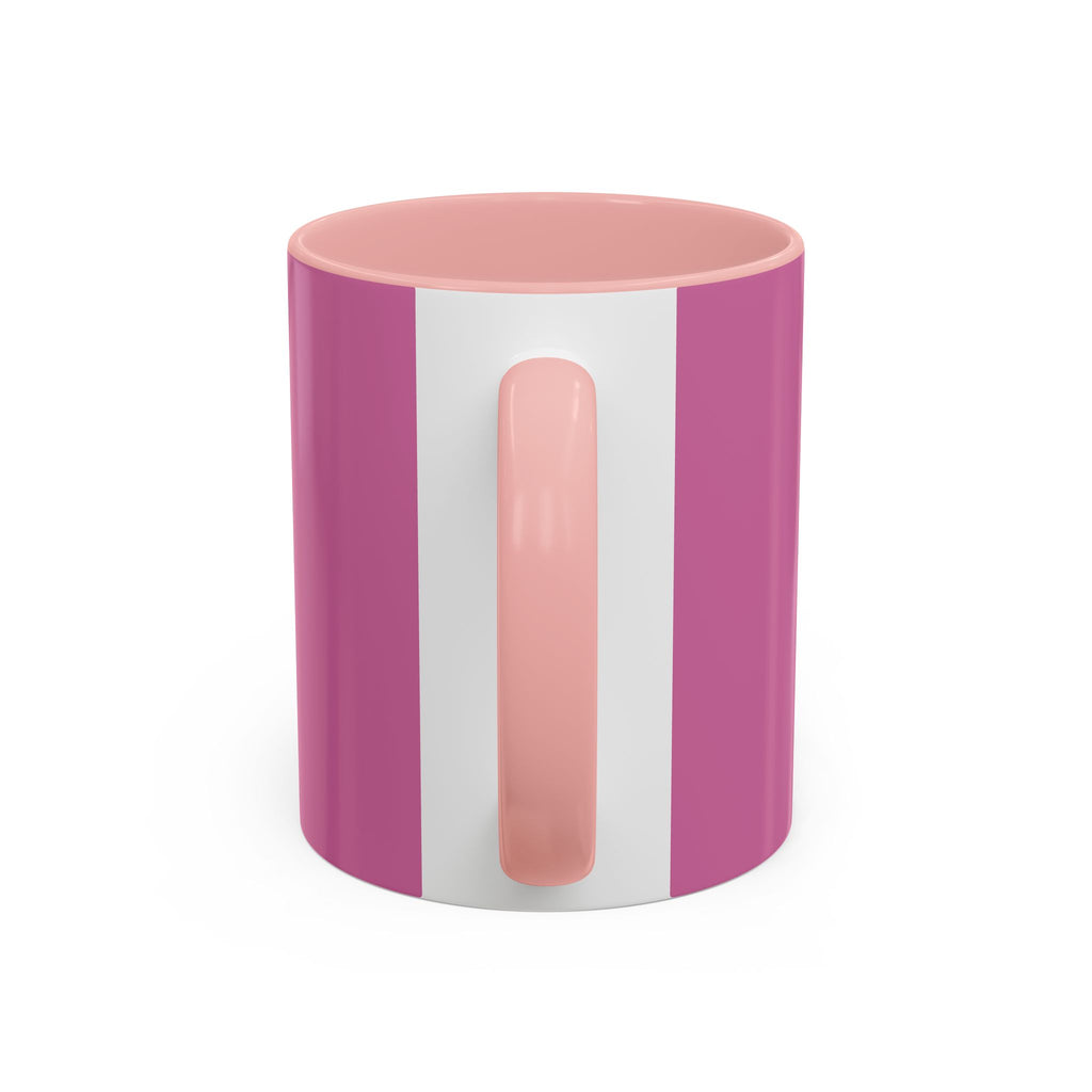 Cylindrical container with pink and white stripes on a white background