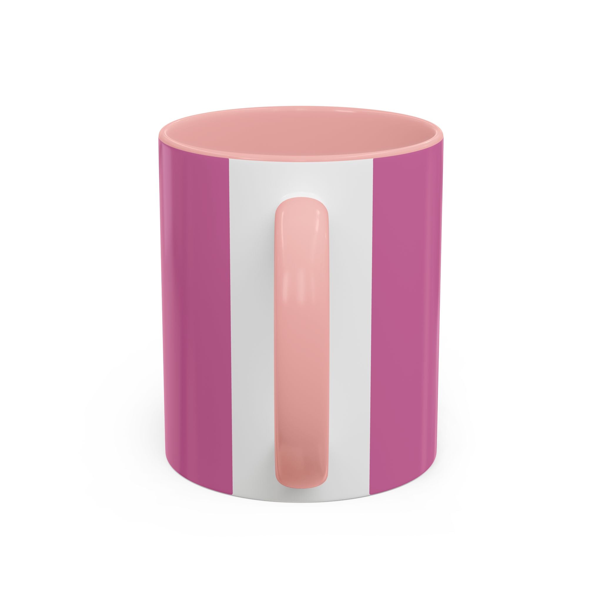 Cylindrical container with pink and white stripes on a white background
