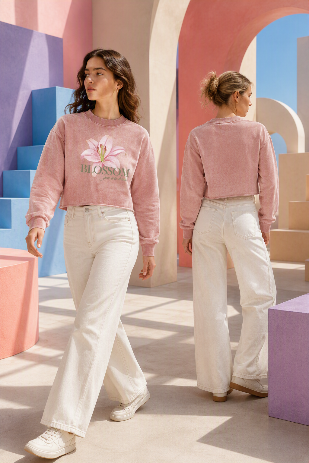 Snow Washed Raw Edge Cropped Sweatshirt
