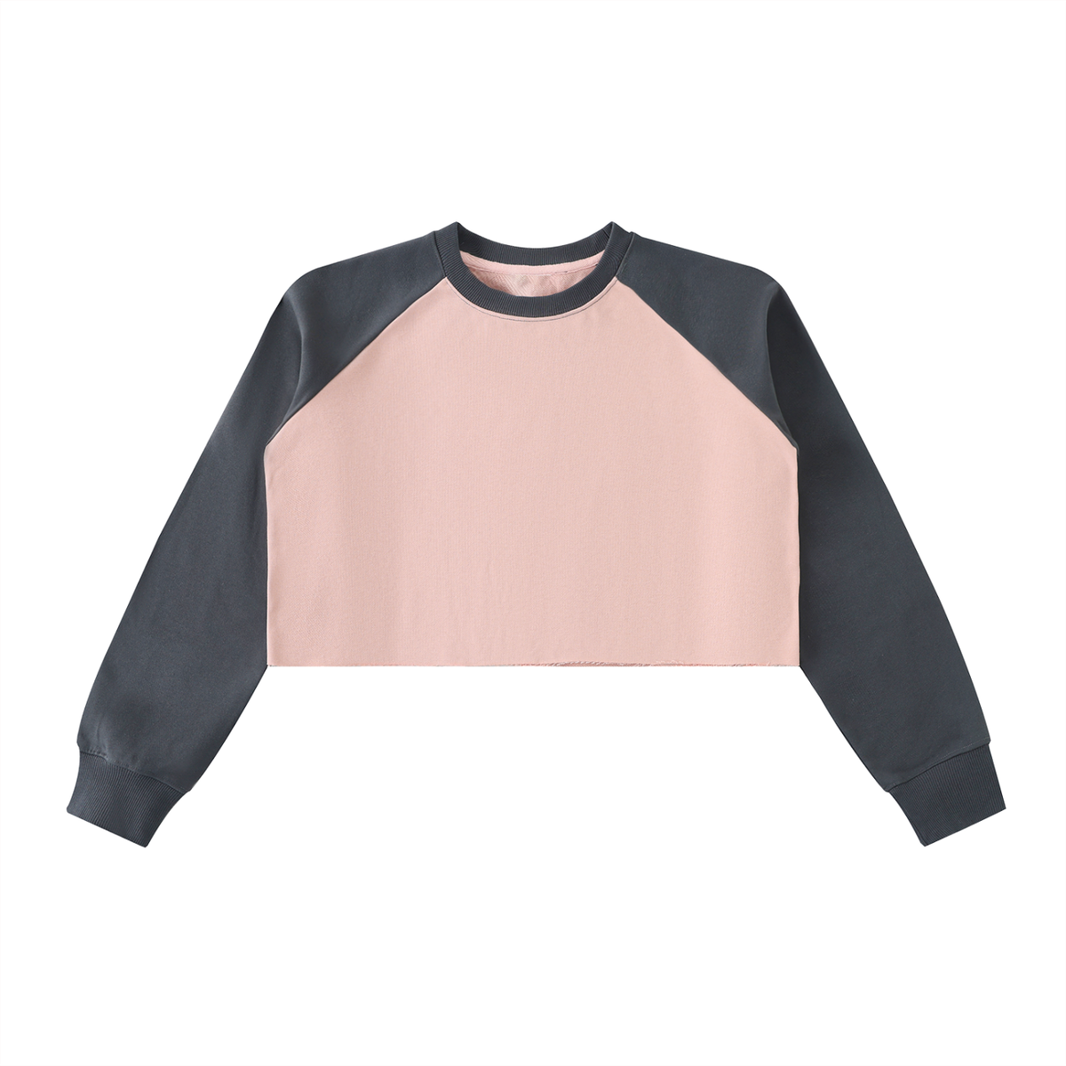 Two-tone black and pink sweatshirt on a white background
