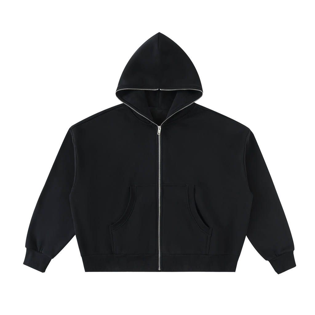Black hoodie with a zipper on a white background