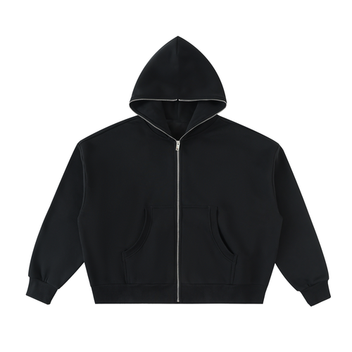 Black hoodie with a zipper on a white background