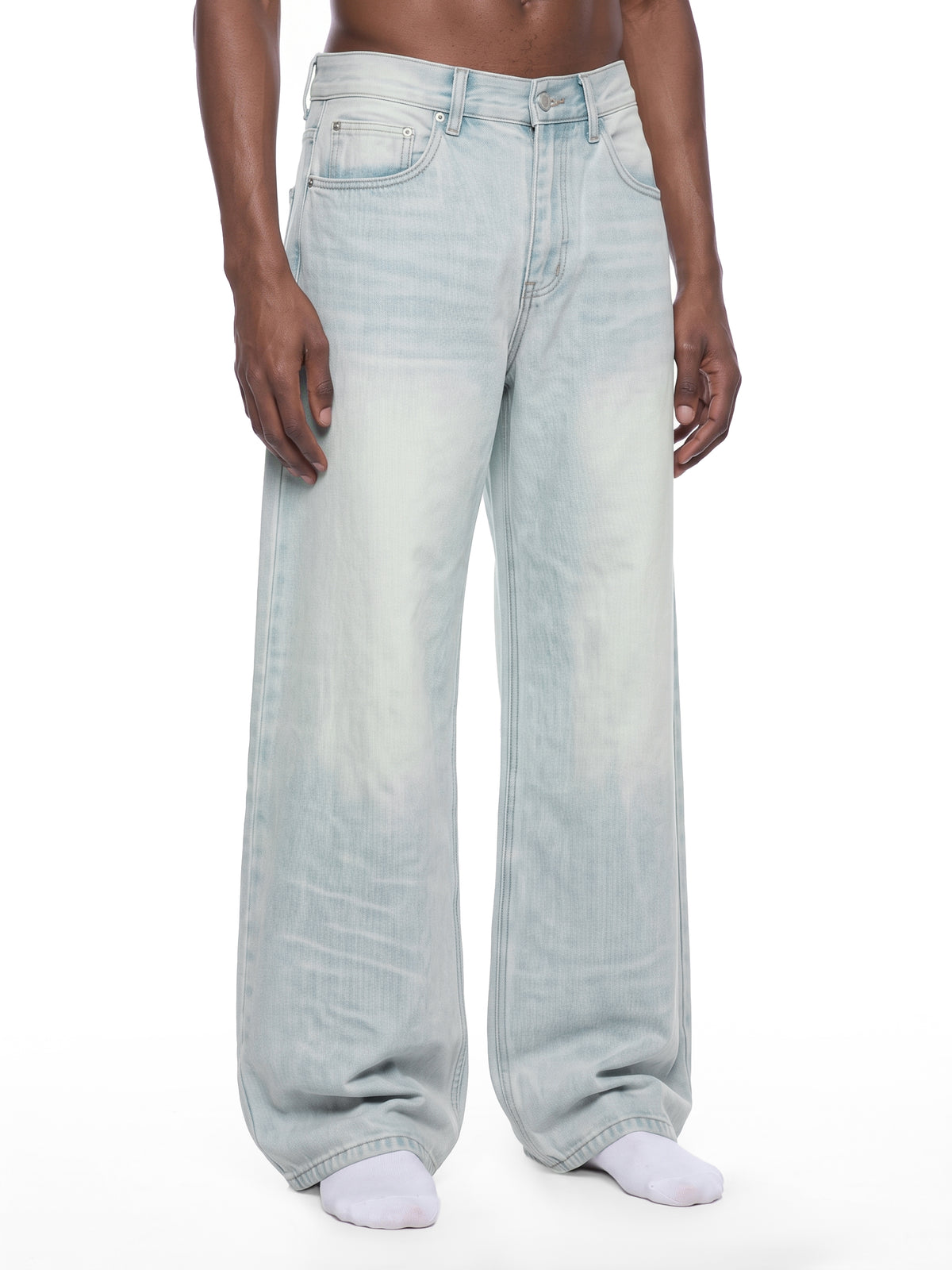 Men's Vintage Wash Wide Leg Denim Jeans