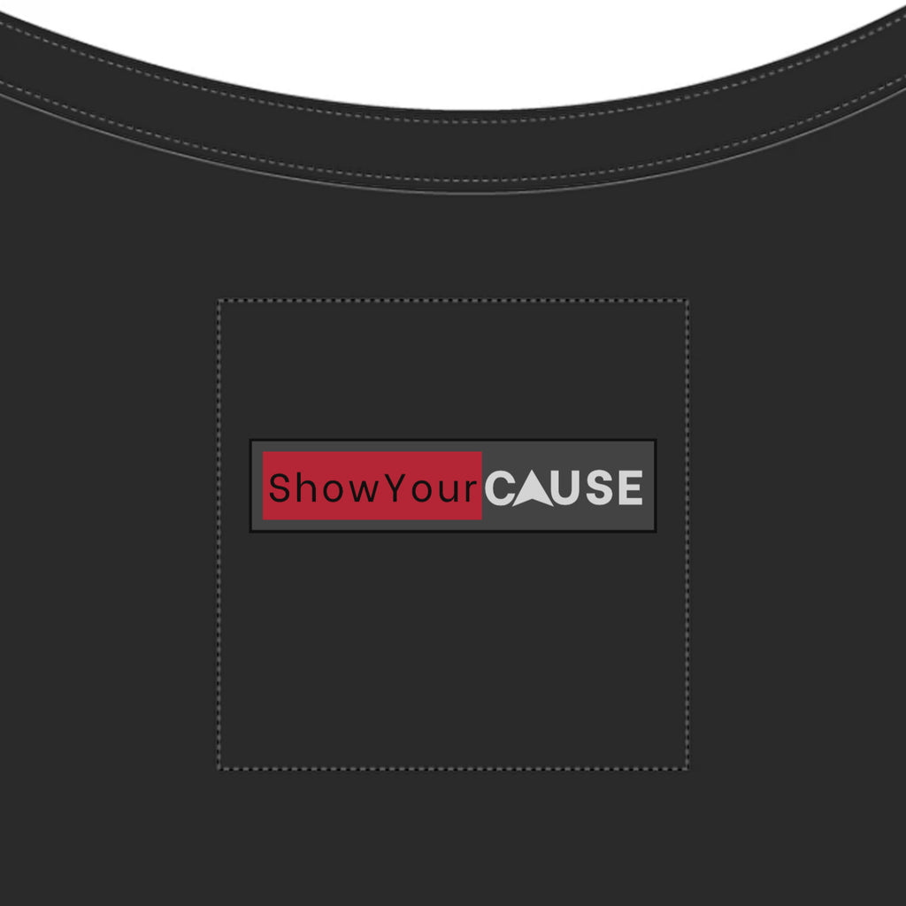 Black fabric with 'Show Your Cause' logo in a pocket