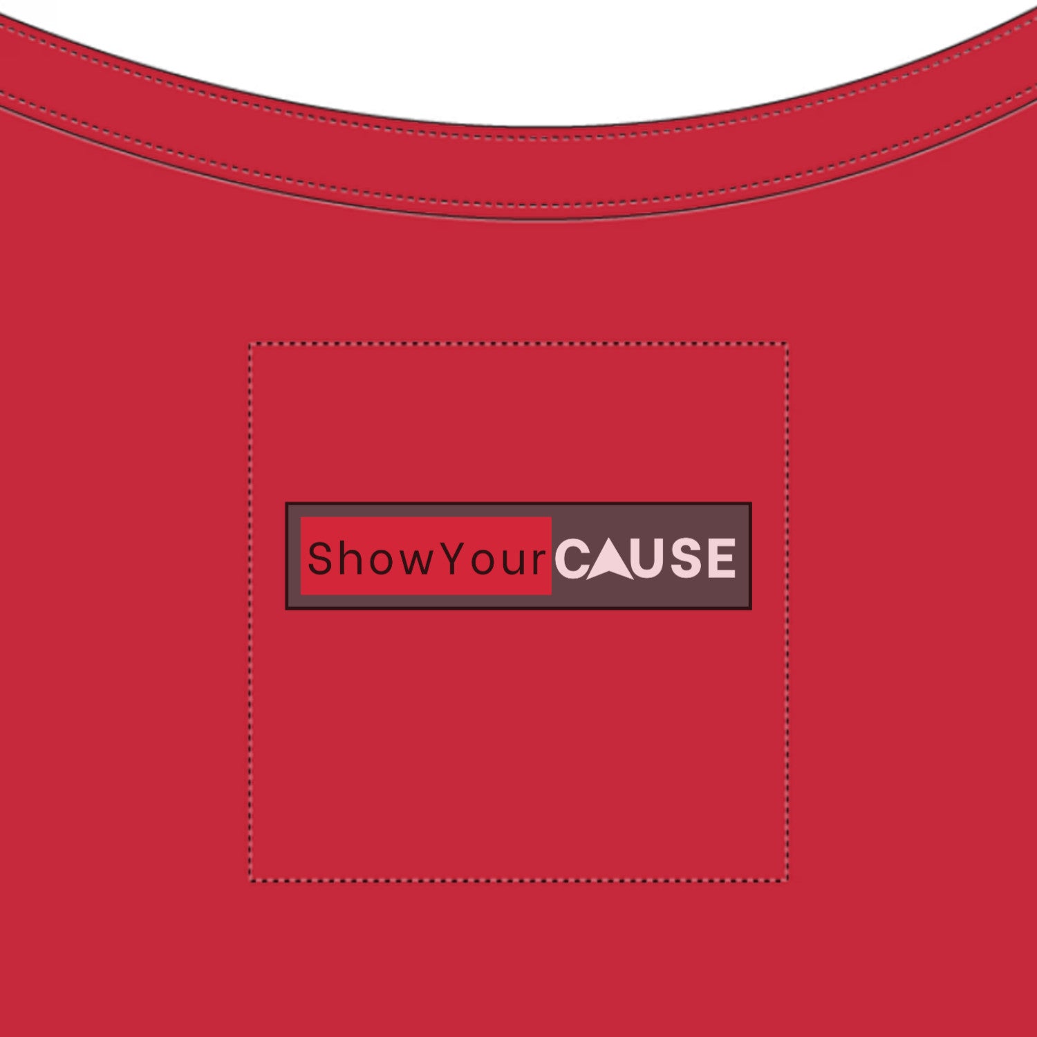 Red shirt with 'Show Your Cause' logo on a red background