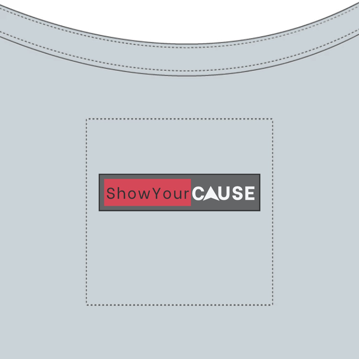 Light blue shirt with 'Show Your Cause' logo on a pocket