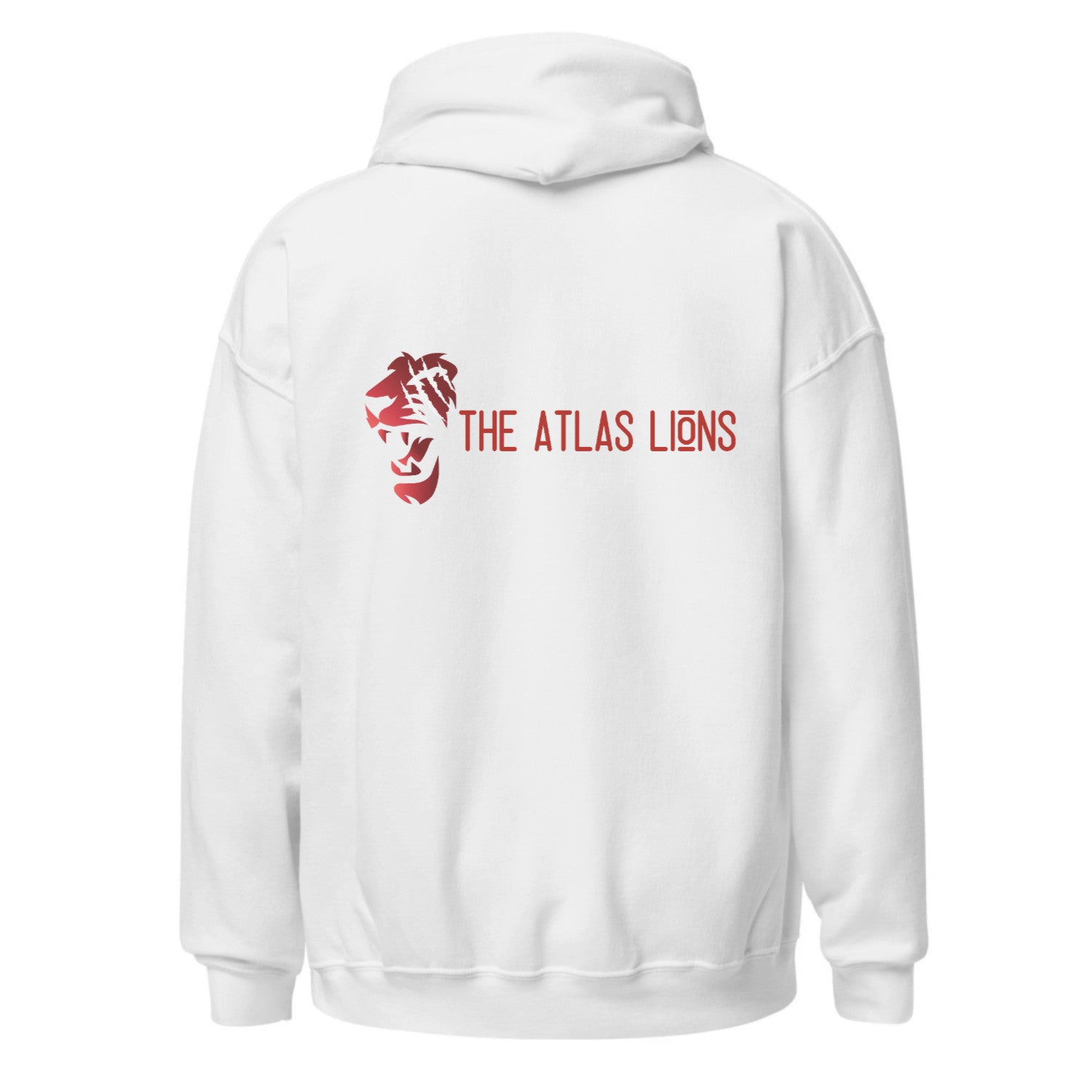 White hoodie with red logo and text on the back on a white background.
white hoodie, front red glaring eyes graphic, back red lion head with white claw marks, Atlas Lions text stylized, ShowYourIdentity collection, bold streetwear, Moroccan pride fashion, powerful urban design.
- “3youn li kaychoufou, assad li kayhmi.”
- “Atlas Lions, pride in style.”
- “ShowYourIdentity, show your power.”
- “Min l3youn l’assad, l9owa kayban.”