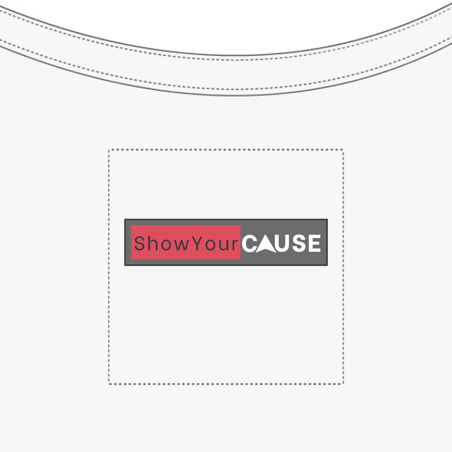 White t-shirt with 'Show Your Cause' logo on a white background