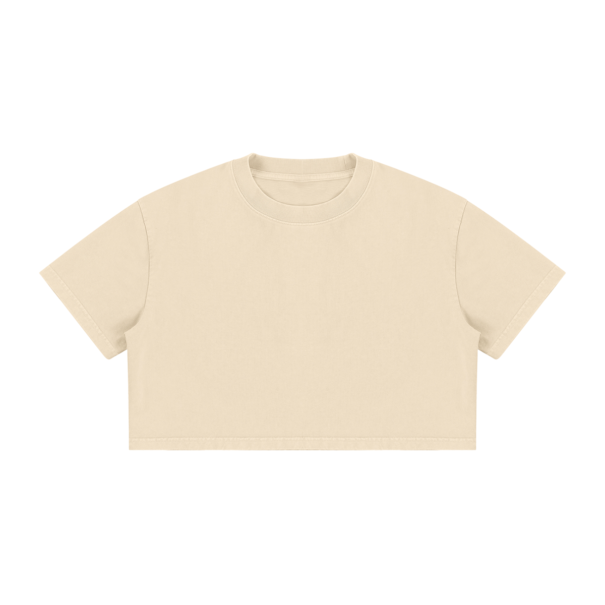 Camiseta corta (crop top) de color beige sobre fondo blanco