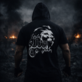 Person wearing a black hoodie with a lion graphic and text on the back, standing in a dark, smoky environment.
Black tee back white lion Arabic calligraphy Be a lion and devour me text, ShowYourFight collection, Moroccan Bravery design, dark fearless streetwear.
“Born from fire, ruled by courage.”

“ShowYourFight, show your roar.”

“Moroccan Bravery — fear is the prey.”

“In darkness, lions rise.”