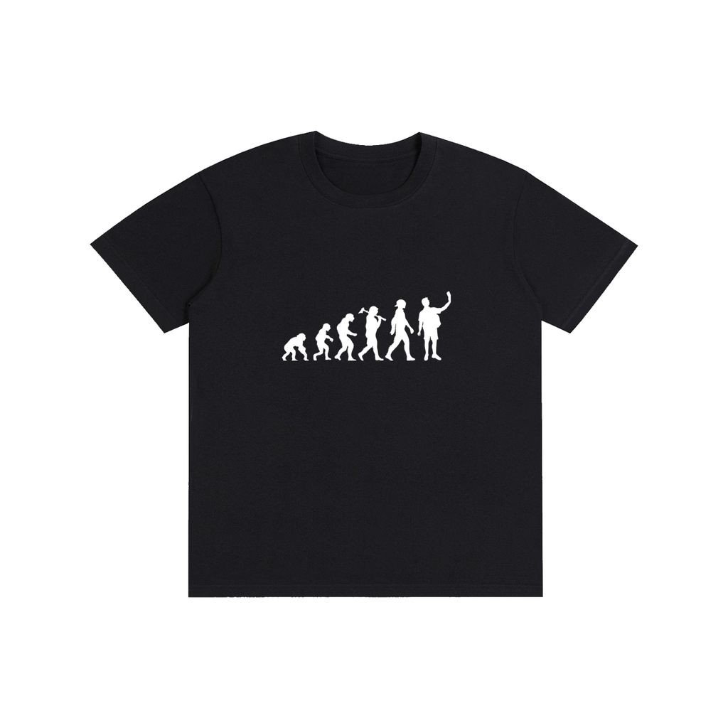 Black t-shirt with a white graphic design on a white background
قميص أسود عليه تسلسل تطور الإنسان من القرد إلى شخص يحمل هاتفًا، وخلفية بوجه شمبانزي يرتدي نظارات مع عبارة لقد تطورت، تصميم ساخر من مجموعة ShowYourIdentity.
"لقد تطورنا... لكن انحنينا أكثر!"
"ShowYourIdentity، ارفع رأسك من الشاشة."
"من القرد إلى الإنسان... إلى مستخدم الهاتف!"
"التطور مستمر، لكن الاتجاه خاطئ."
