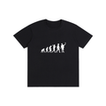 Black t-shirt with a white graphic design on a white background
قميص أسود عليه تسلسل تطور الإنسان من القرد إلى شخص يحمل هاتفًا، وخلفية بوجه شمبانزي يرتدي نظارات مع عبارة لقد تطورت، تصميم ساخر من مجموعة ShowYourIdentity.
"لقد تطورنا... لكن انحنينا أكثر!"
"ShowYourIdentity، ارفع رأسك من الشاشة."
"من القرد إلى الإنسان... إلى مستخدم الهاتف!"
"التطور مستمر، لكن الاتجاه خاطئ."
