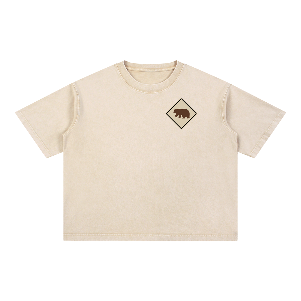 Gray t-shirt with a black graphic on a white background